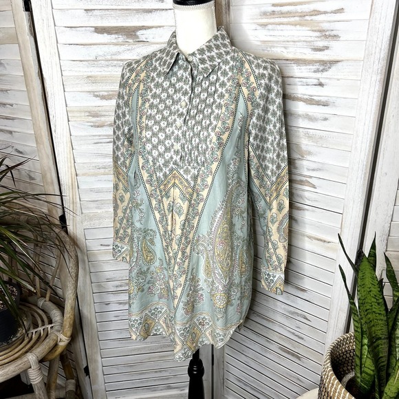 SOFT SURROUNDINGS Women's Tabitha Paisley Sky Pintuck Tunic Top Cotton Pastel XS - Picture 3 of 12